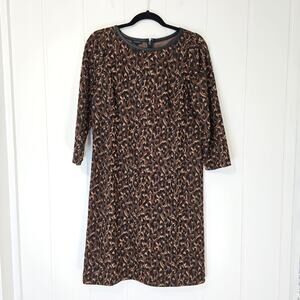 Talbots Faux Leather Trim A Line Dress Fall Leopard